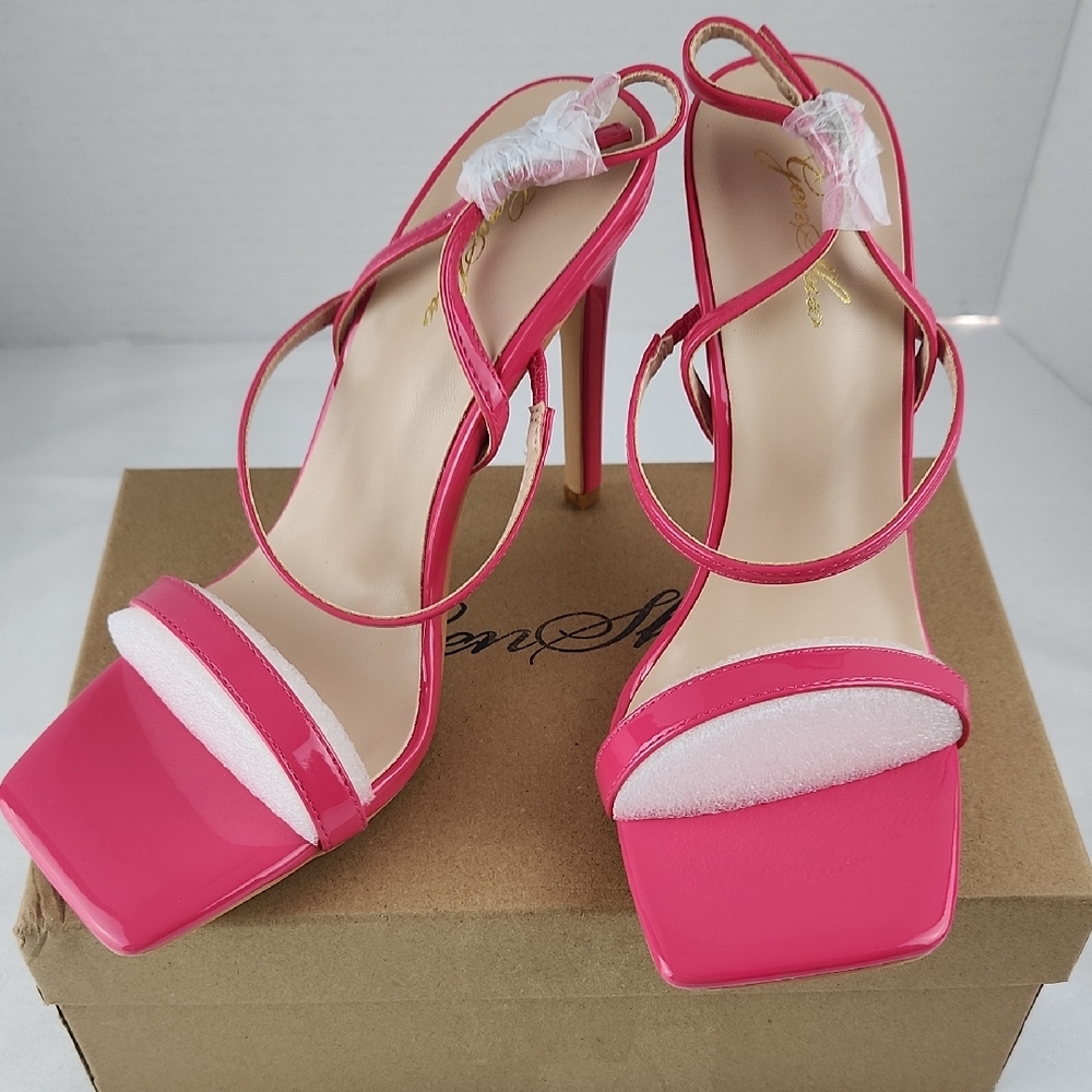 Genshuo Vibrant Pink Strappy Stiletto Heels Comes With Extra Heel Tips